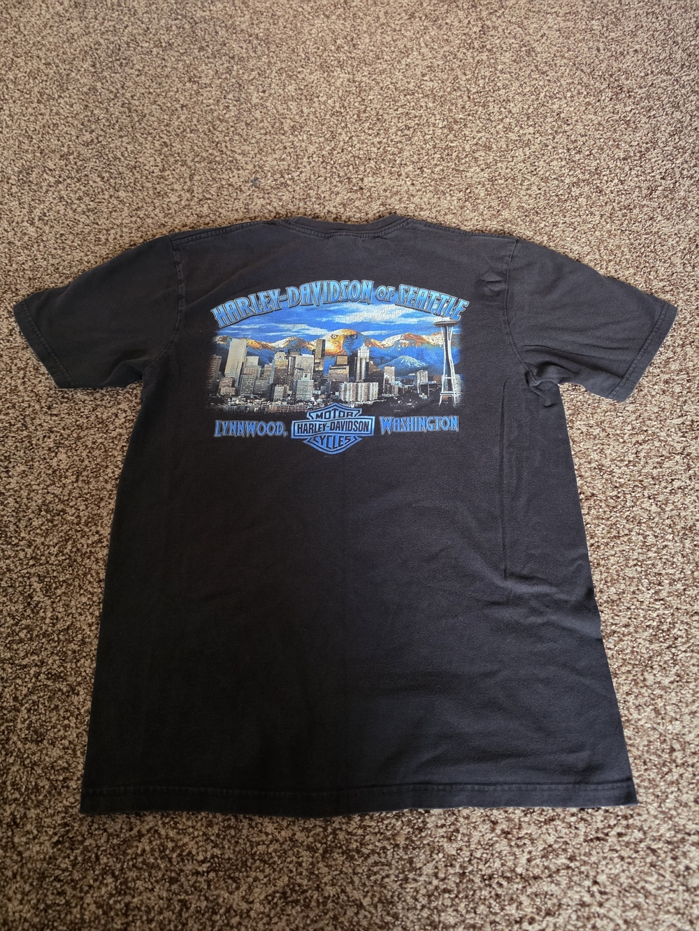 Harley-Davidson Black Short Sleeve Graphic T-Shirt Size L Seattle WA Vintage